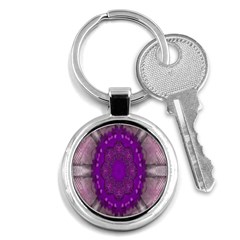 Fantasy-flowers In Harmony  In Lilac Key Chains (round)  by pepitasart