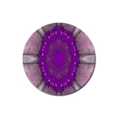 Fantasy-flowers In Harmony  In Lilac Rubber Coaster (round)  by pepitasart