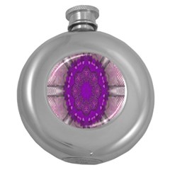 Fantasy-flowers In Harmony  In Lilac Round Hip Flask (5 Oz) by pepitasart