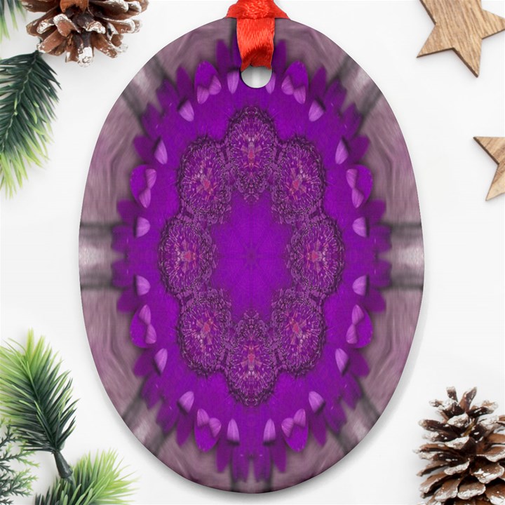 fantasy-flowers in harmony  in lilac Oval Ornament (Two Sides)