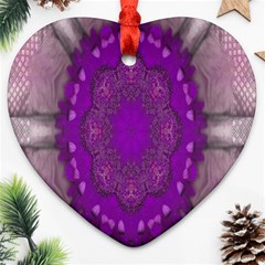 Fantasy-flowers In Harmony  In Lilac Heart Ornament (two Sides) by pepitasart