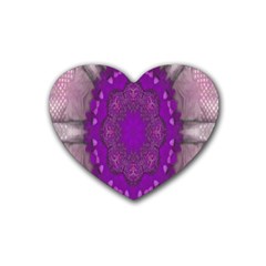 Fantasy-flowers In Harmony  In Lilac Rubber Coaster (heart)  by pepitasart