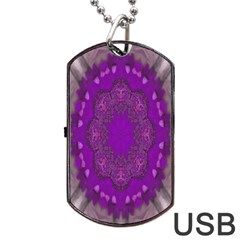 Fantasy-flowers In Harmony  In Lilac Dog Tag Usb Flash (one Side) by pepitasart