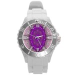 fantasy-flowers in harmony  in lilac Round Plastic Sport Watch (L) Front