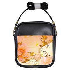 Wonderful Floral Design In Soft Colors Girls Sling Bags by FantasyWorld7