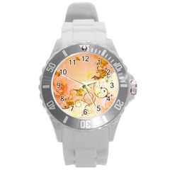 Wonderful Floral Design In Soft Colors Round Plastic Sport Watch (l) by FantasyWorld7