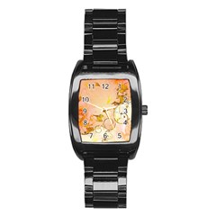 Wonderful Floral Design In Soft Colors Stainless Steel Barrel Watch by FantasyWorld7