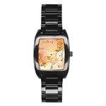 Wonderful Floral Design In Soft Colors Stainless Steel Barrel Watch Front