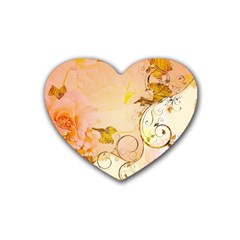 Wonderful Floral Design In Soft Colors Rubber Coaster (heart)  by FantasyWorld7