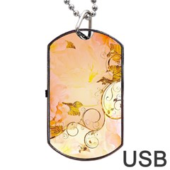 Wonderful Floral Design In Soft Colors Dog Tag Usb Flash (one Side) by FantasyWorld7