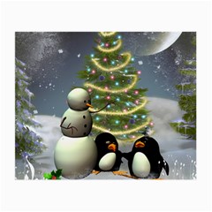 Funny Snowman With Penguin And Christmas Tree Small Glasses Cloth (2-side) by FantasyWorld7