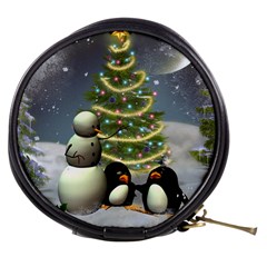 Funny Snowman With Penguin And Christmas Tree Mini Makeup Bags by FantasyWorld7