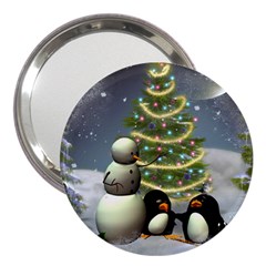 Funny Snowman With Penguin And Christmas Tree 3  Handbag Mirrors by FantasyWorld7