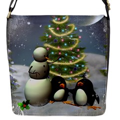 Funny Snowman With Penguin And Christmas Tree Flap Messenger Bag (s) by FantasyWorld7