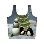 Funny Snowman With Penguin And Christmas Tree Full Print Recycle Bags (M)  Front