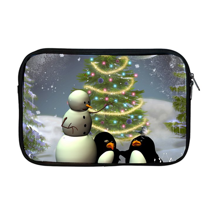 Funny Snowman With Penguin And Christmas Tree Apple MacBook Pro 17  Zipper Case