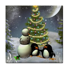 Funny Snowman With Penguin And Christmas Tree Tile Coasters by FantasyWorld7