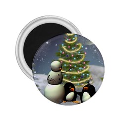 Funny Snowman With Penguin And Christmas Tree 2 25  Magnets by FantasyWorld7