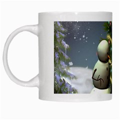 Funny Snowman With Penguin And Christmas Tree White Mugs