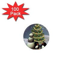 Funny Snowman With Penguin And Christmas Tree 1  Mini Magnets (100 Pack)  by FantasyWorld7