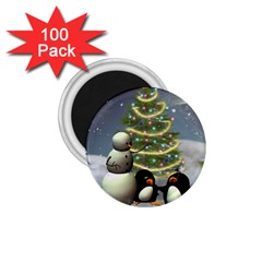 Funny Snowman With Penguin And Christmas Tree 1 75  Magnets (100 Pack)  by FantasyWorld7