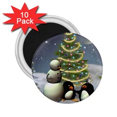 Funny Snowman With Penguin And Christmas Tree 2 25  Magnets (10 Pack)  by FantasyWorld7