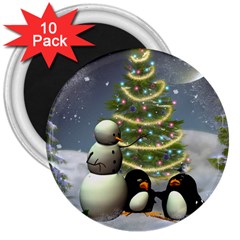 Funny Snowman With Penguin And Christmas Tree 3  Magnets (10 Pack)  by FantasyWorld7