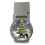 Funny Snowman With Penguin And Christmas Tree Money Clips (Round)  Front