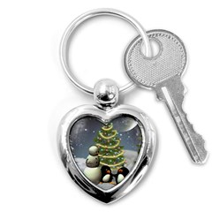 Funny Snowman With Penguin And Christmas Tree Key Chains (heart)  by FantasyWorld7