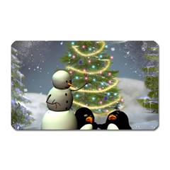 Funny Snowman With Penguin And Christmas Tree Magnet (rectangular) by FantasyWorld7