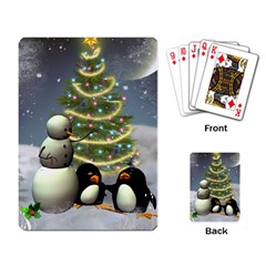 Funny Snowman With Penguin And Christmas Tree Playing Card by FantasyWorld7