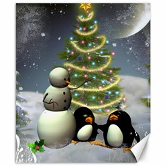 Funny Snowman With Penguin And Christmas Tree Canvas 8  X 10  by FantasyWorld7