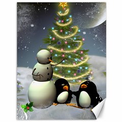 Funny Snowman With Penguin And Christmas Tree Canvas 36  X 48   by FantasyWorld7