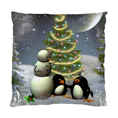 Funny Snowman With Penguin And Christmas Tree Standard Cushion Case (one Side) by FantasyWorld7