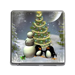 Funny Snowman With Penguin And Christmas Tree Memory Card Reader (square) by FantasyWorld7