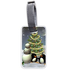 Funny Snowman With Penguin And Christmas Tree Luggage Tags (one Side)  by FantasyWorld7