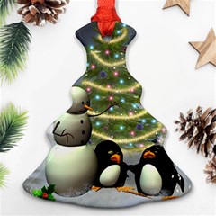 Funny Snowman With Penguin And Christmas Tree Christmas Tree Ornament (two Sides) by FantasyWorld7