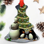 Funny Snowman With Penguin And Christmas Tree Christmas Tree Ornament (Two Sides) Front