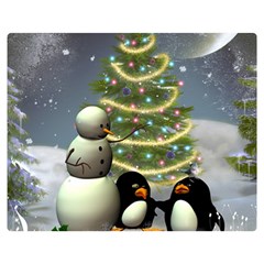 Funny Snowman With Penguin And Christmas Tree Double Sided Flano Blanket (medium)  by FantasyWorld7