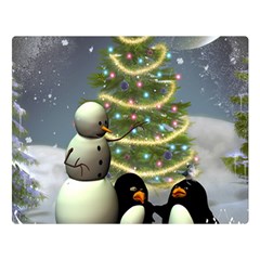 Funny Snowman With Penguin And Christmas Tree Double Sided Flano Blanket (large)  by FantasyWorld7