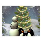 Funny Snowman With Penguin And Christmas Tree Double Sided Flano Blanket (Large)  80 x60  Blanket Front