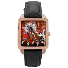 Awesome Steampunk Horse With Wings Rose Gold Leather Watch 