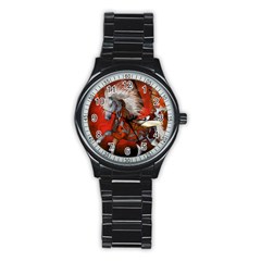 Awesome Steampunk Horse With Wings Stainless Steel Round Watch by FantasyWorld7