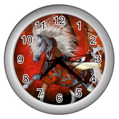 Awesome Steampunk Horse With Wings Wall Clocks (silver)  by FantasyWorld7