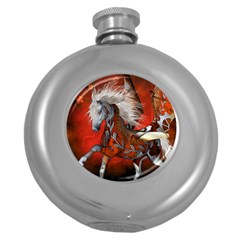 Awesome Steampunk Horse With Wings Round Hip Flask (5 oz)