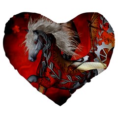 Awesome Steampunk Horse With Wings Large 19  Premium Heart Shape Cushions