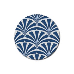 Teal,white,art Deco,pattern Rubber Coaster (round) 