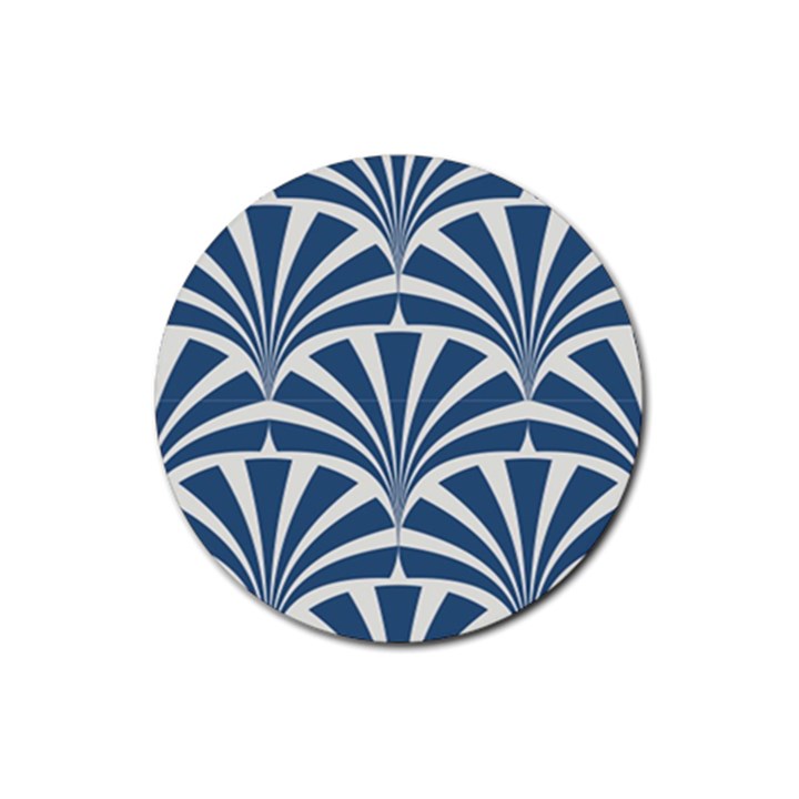 teal,white,art deco,pattern Rubber Coaster (Round) 