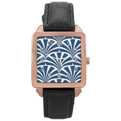 Teal,white,art Deco,pattern Rose Gold Leather Watch  by NouveauDesign