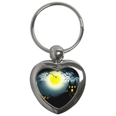 Halloween Landscape Key Chains (heart)  by Valentinaart